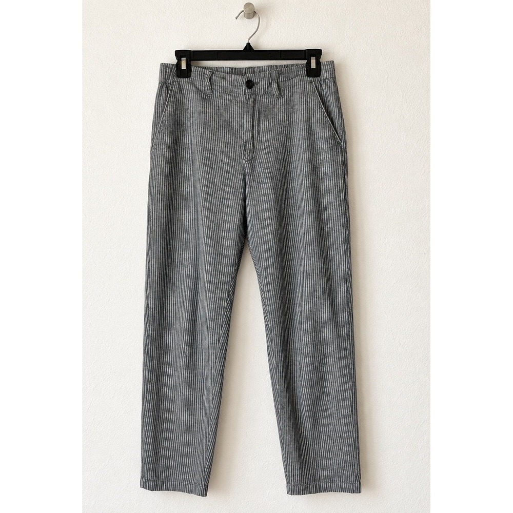 Uniqlo Pants Women XS Navy White Stripe Linen Blend Pinstripe Tapered Leg Preppy